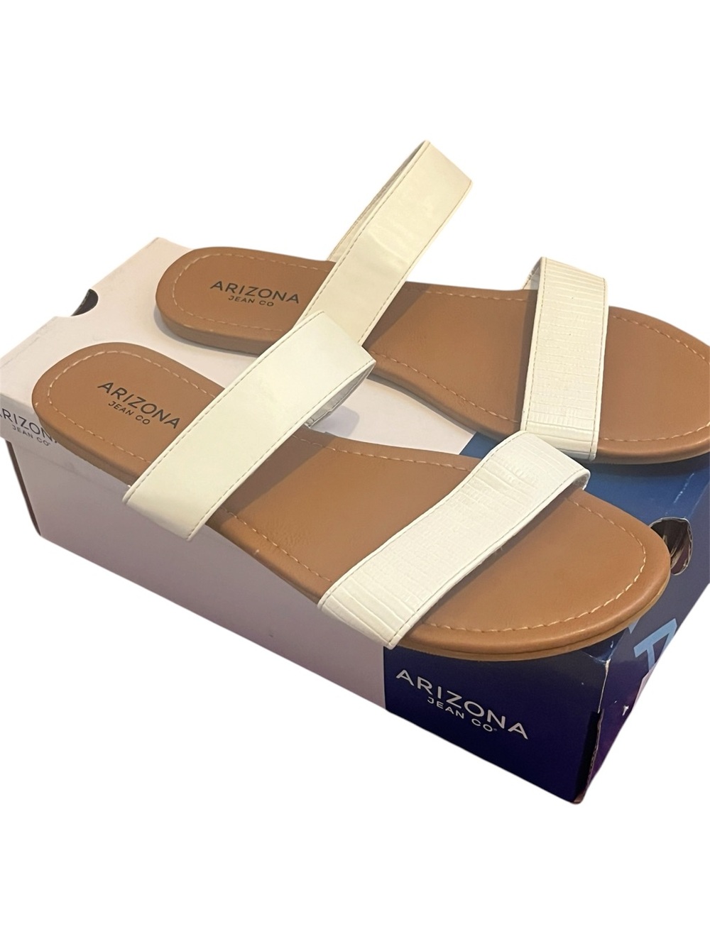 Arizona Jean Company White Double Band Slide Sandals - Picture 1 of 5
